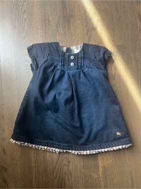 Burberry Dark Navy Denim Baby Dress with Button Placket